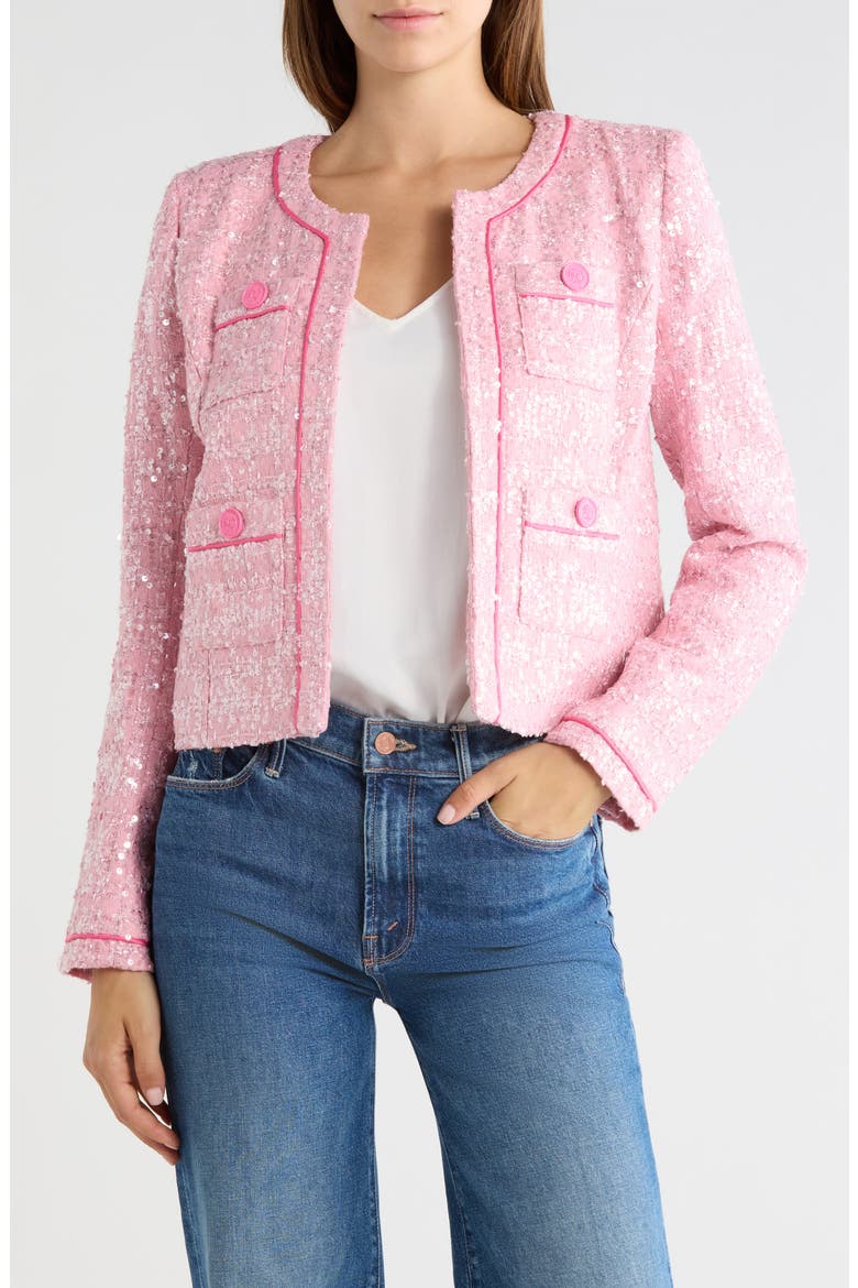 Niko Bracelet Sleeve Tweed Jacket, Main, color, PINK TWEED