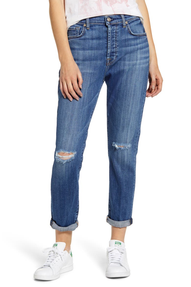 7 For All Mankind® Josefina High Waist Ripped Crop Jeans, Main, color, BROKEN TWILL ATHENS