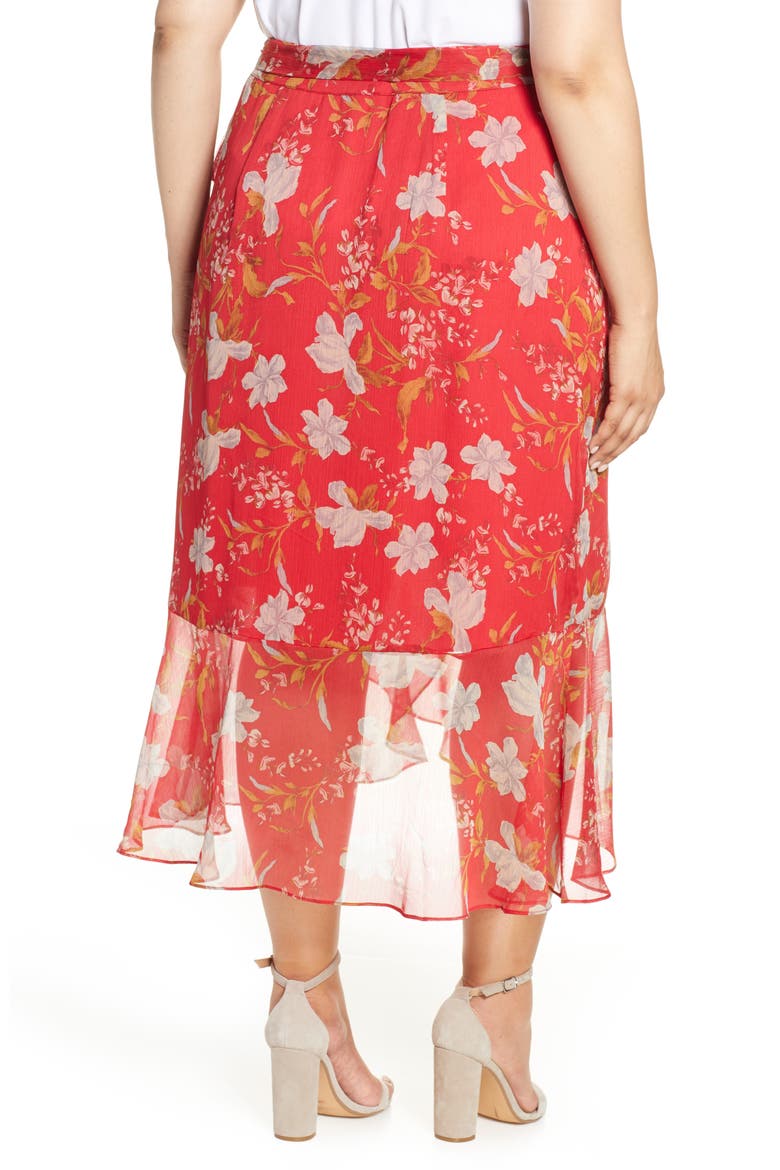 Ruffled Faux Wrap Skirt, Alternate, color, CORAL SUNSET