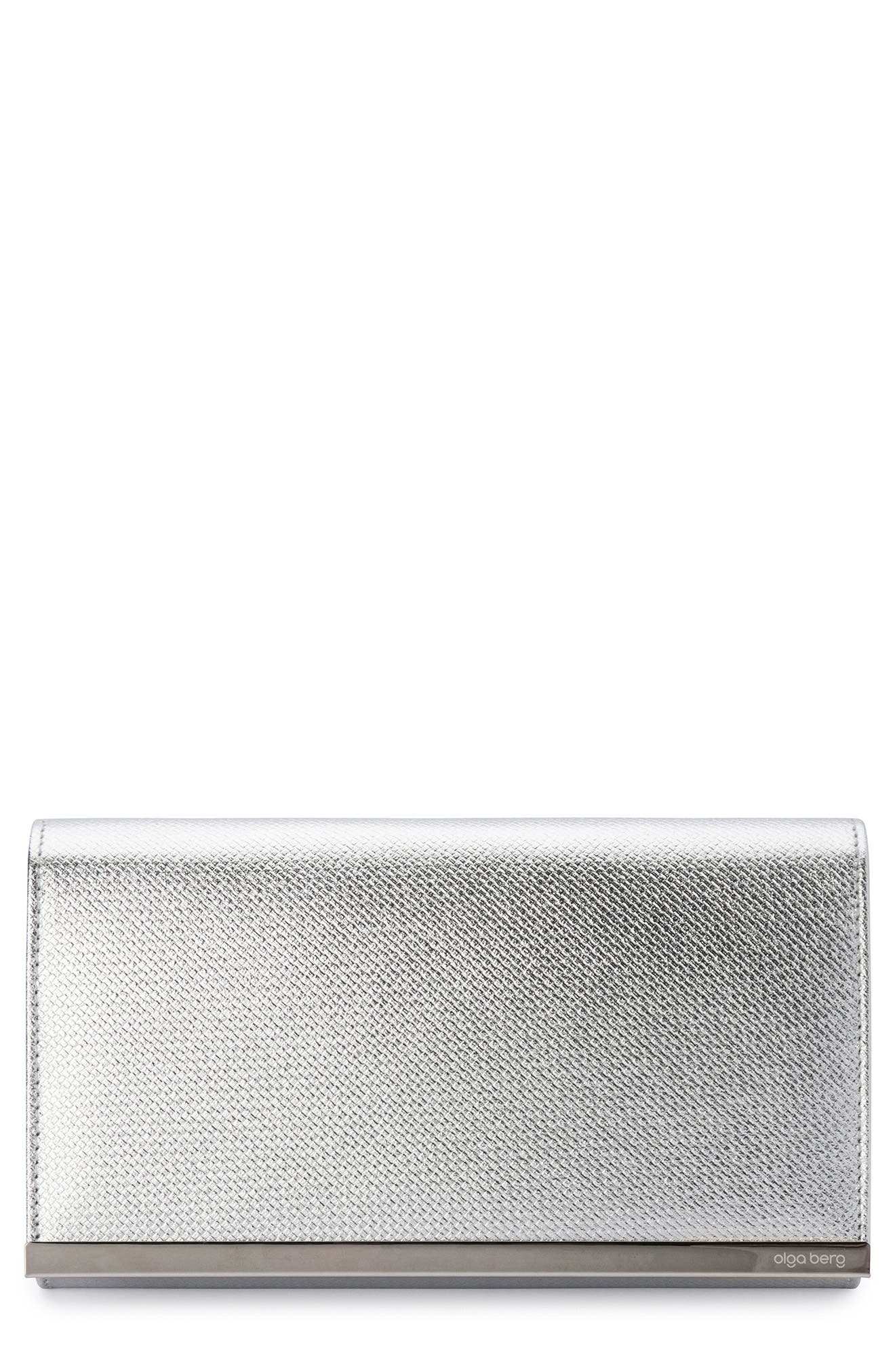 Olga Berg Maddie Metallic Embossed Foldover Clutch, Main, color, 