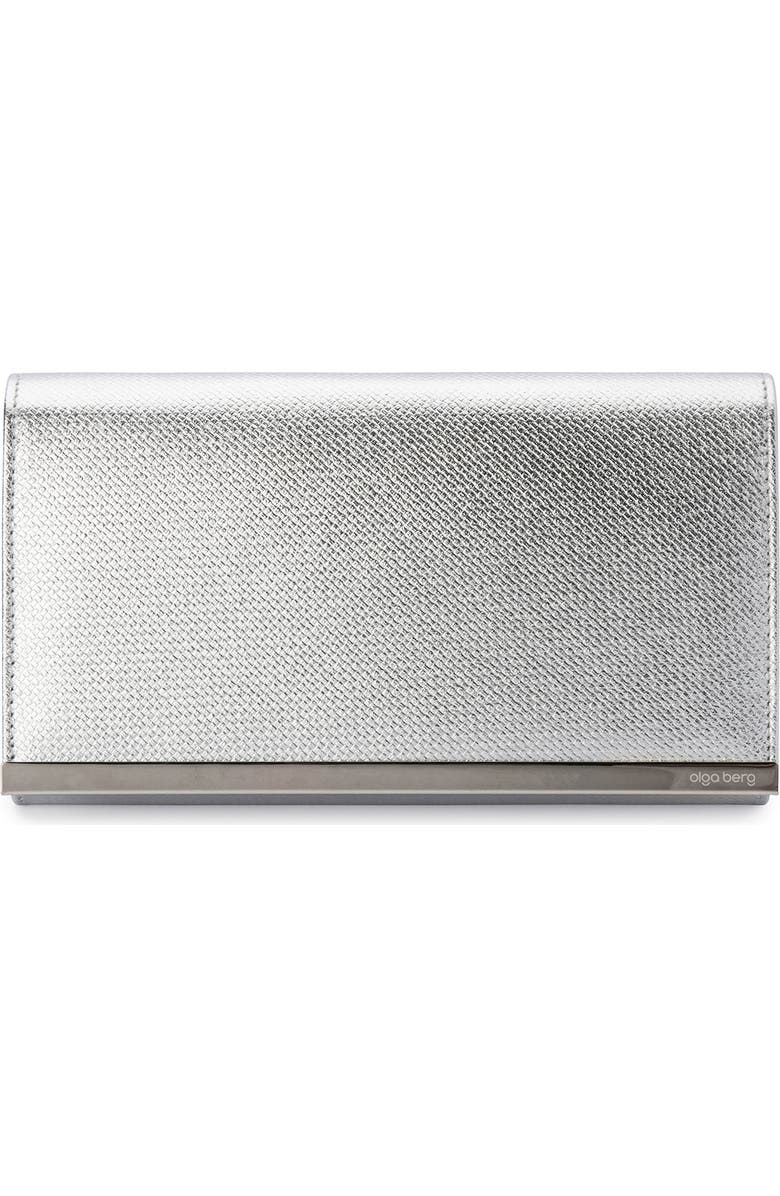 Olga Berg Maddie Metallic Embossed Foldover Clutch, Main, color,