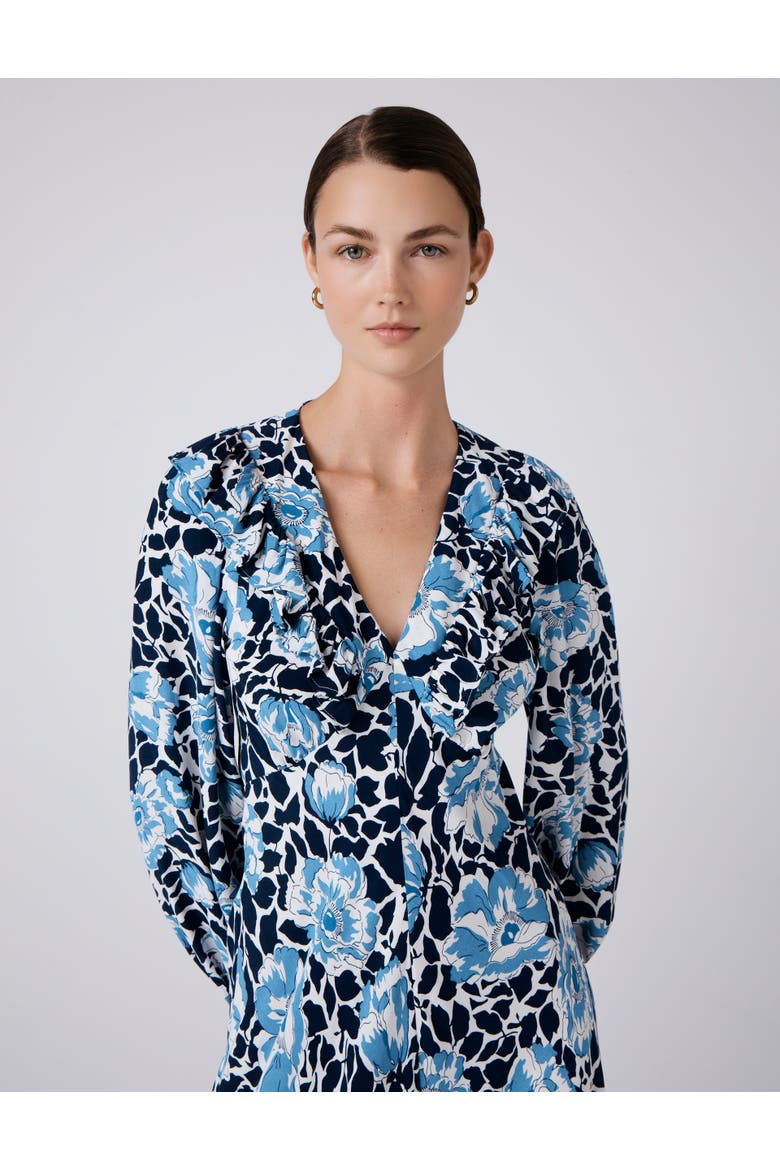 Noa Floral Crepe V Neck Midi Dress, Alternate, color, Blue Floral