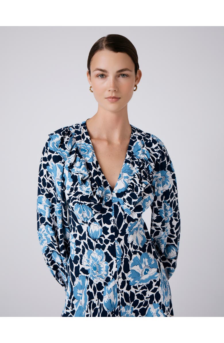 Ghost London Noa Floral Crepe V Neck Midi Dress, Alternate, color, Blue Floral