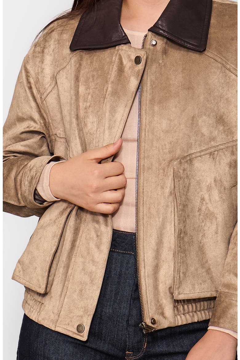 Faux Suede Bomber Jacket, Alternate, color, TAUPE