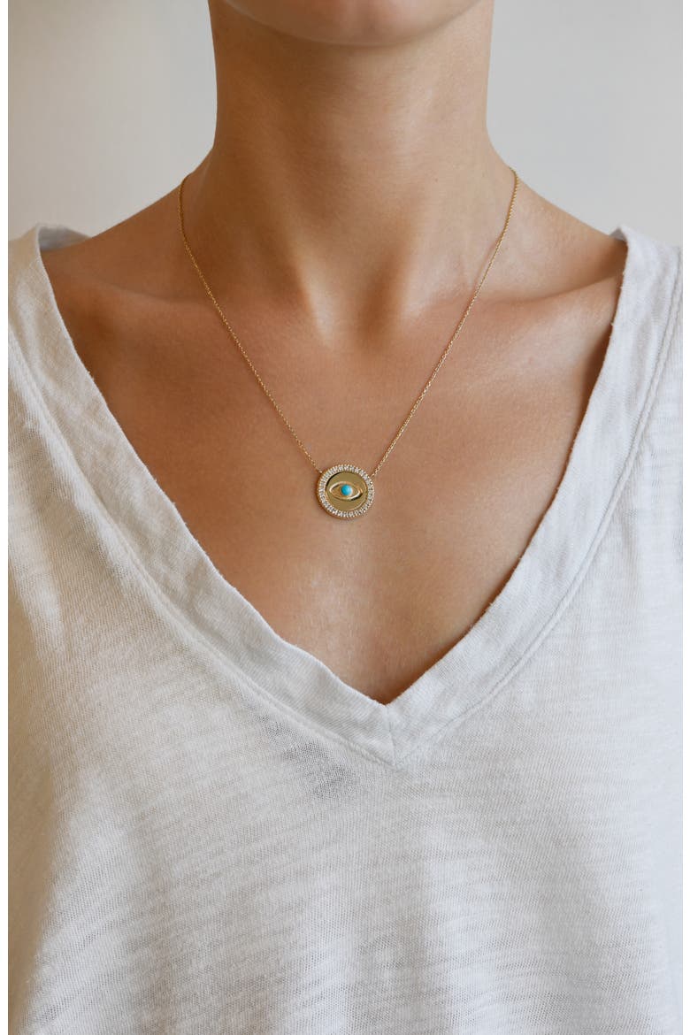 Classique Royale Evil Eye Disk Necklace, Alternate, color, TURQUOISE/ AQUA