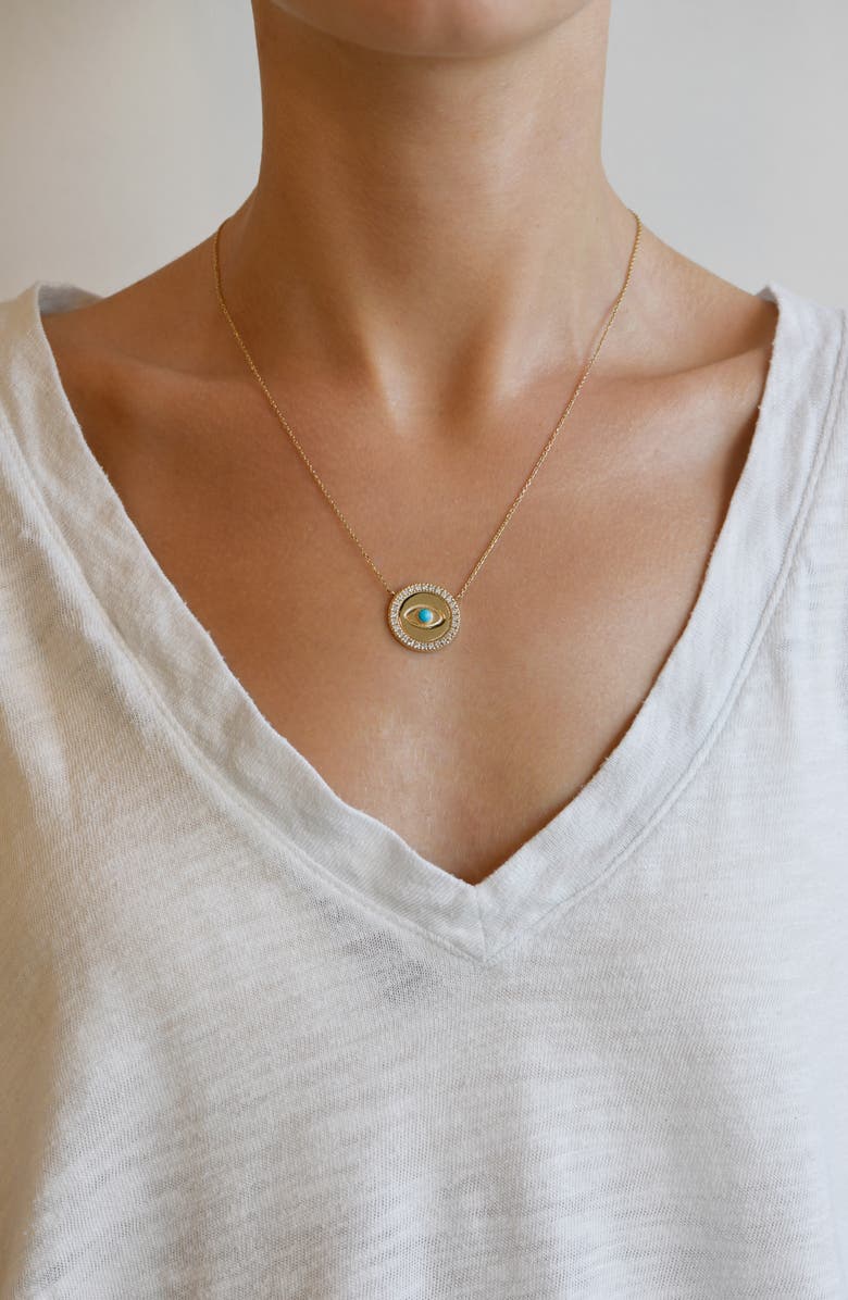 Anzie Evil Eye Diamond Necklace, Alternate, color, Turquoise/ Aqua
