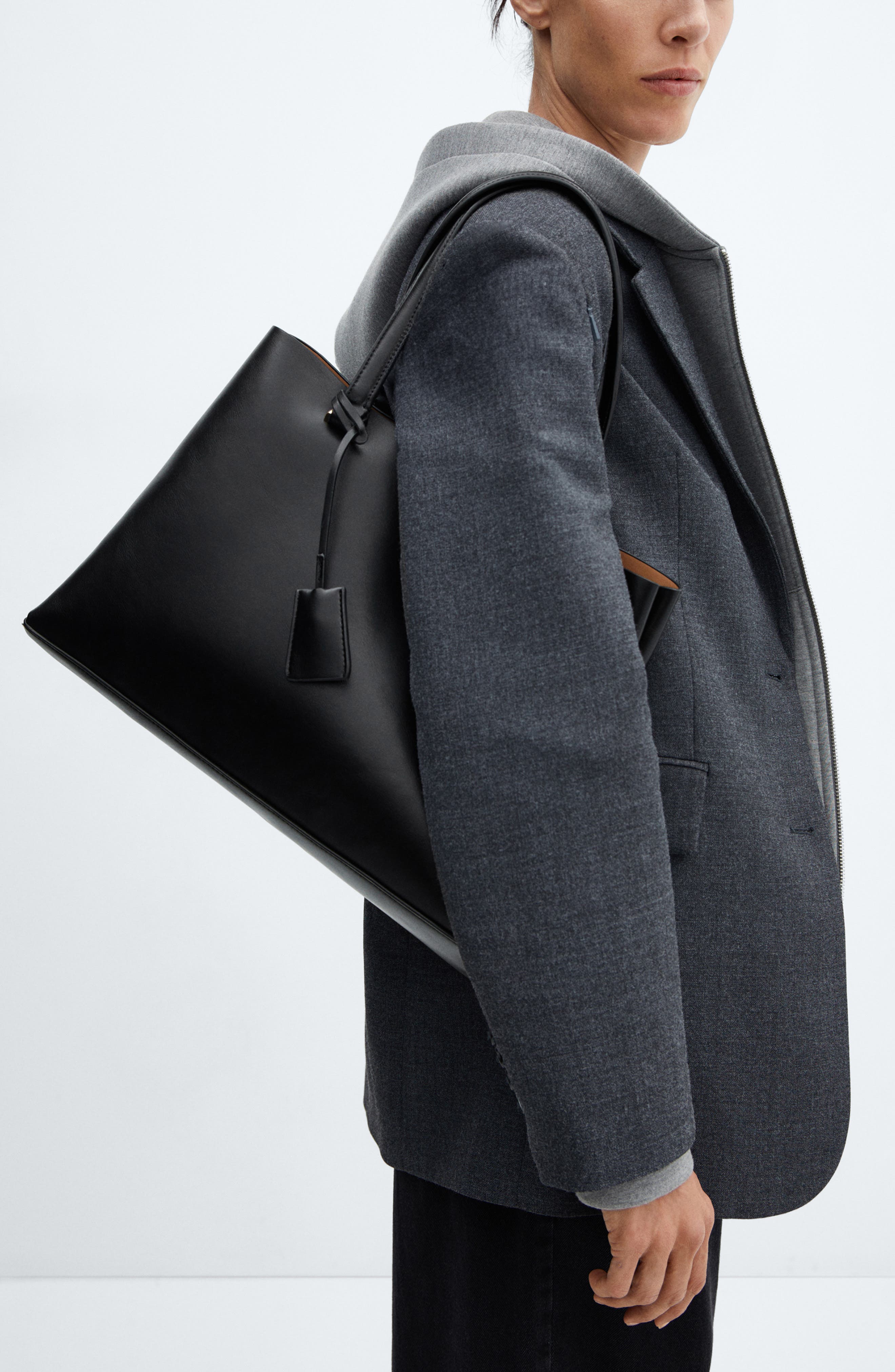 MANGO Faux Leather Shopper, Alternate, color, 