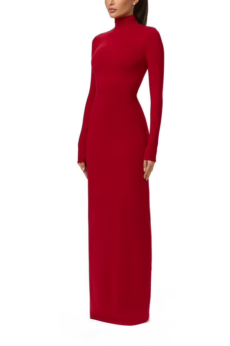 Butter Turtleneck Long Sleeve Maxi Dress, Alternate, color, RUBY RED