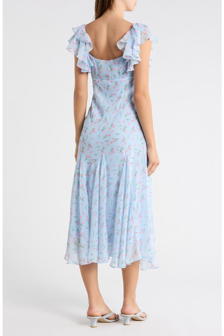 Floral Flutter Sleeve Flare Hem Midi Dress, Alternate, color, BLUE PINK