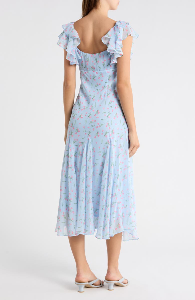 Lush Floral Flutter Sleeve Flare Hem Midi Dress, Alternate, color, Blue Pink