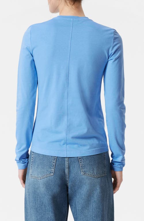 & Other Stories Crewneck Long Sleeve Stretch Cotton Top In Blue Medium