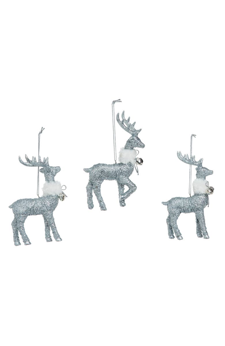 Transpac Shimmer Fur Collar Reindeer Ornament Set of Christmas Decor, Main, color,