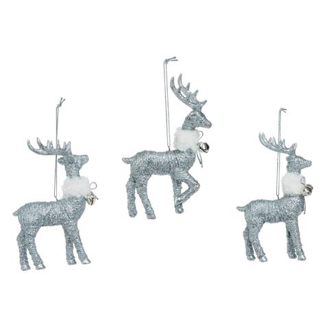 Shimmer Fur Collar Reindeer Ornament Set of Christmas Decor