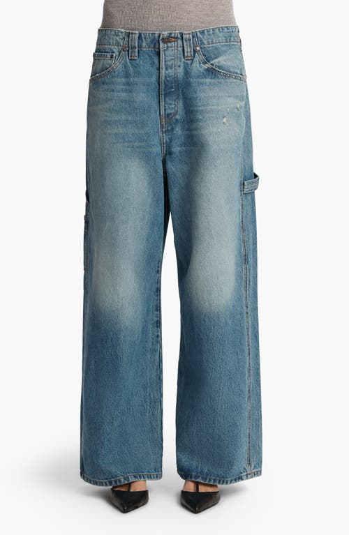 Shop Khaite Sowen Distressed Wide Leg Carpenter Jeans In Heath