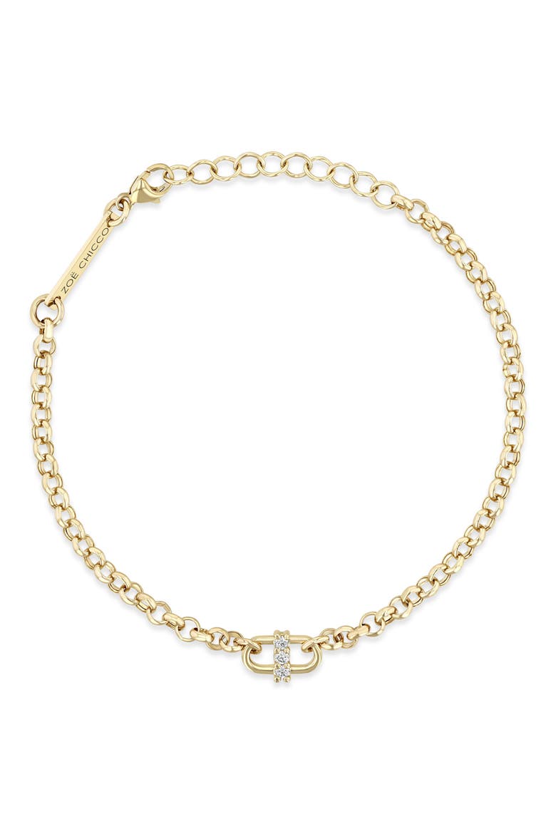 Diamond Link Rolo Chain Bracelet, Main, color, 14K YELLOW GOLD