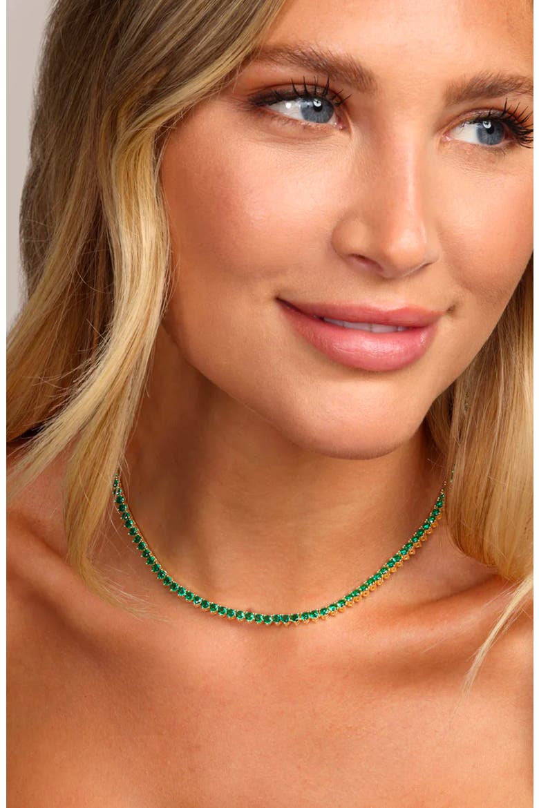Not Your Basic Tennis Necklace, Alternate, color, EMERALD/ GOLD
