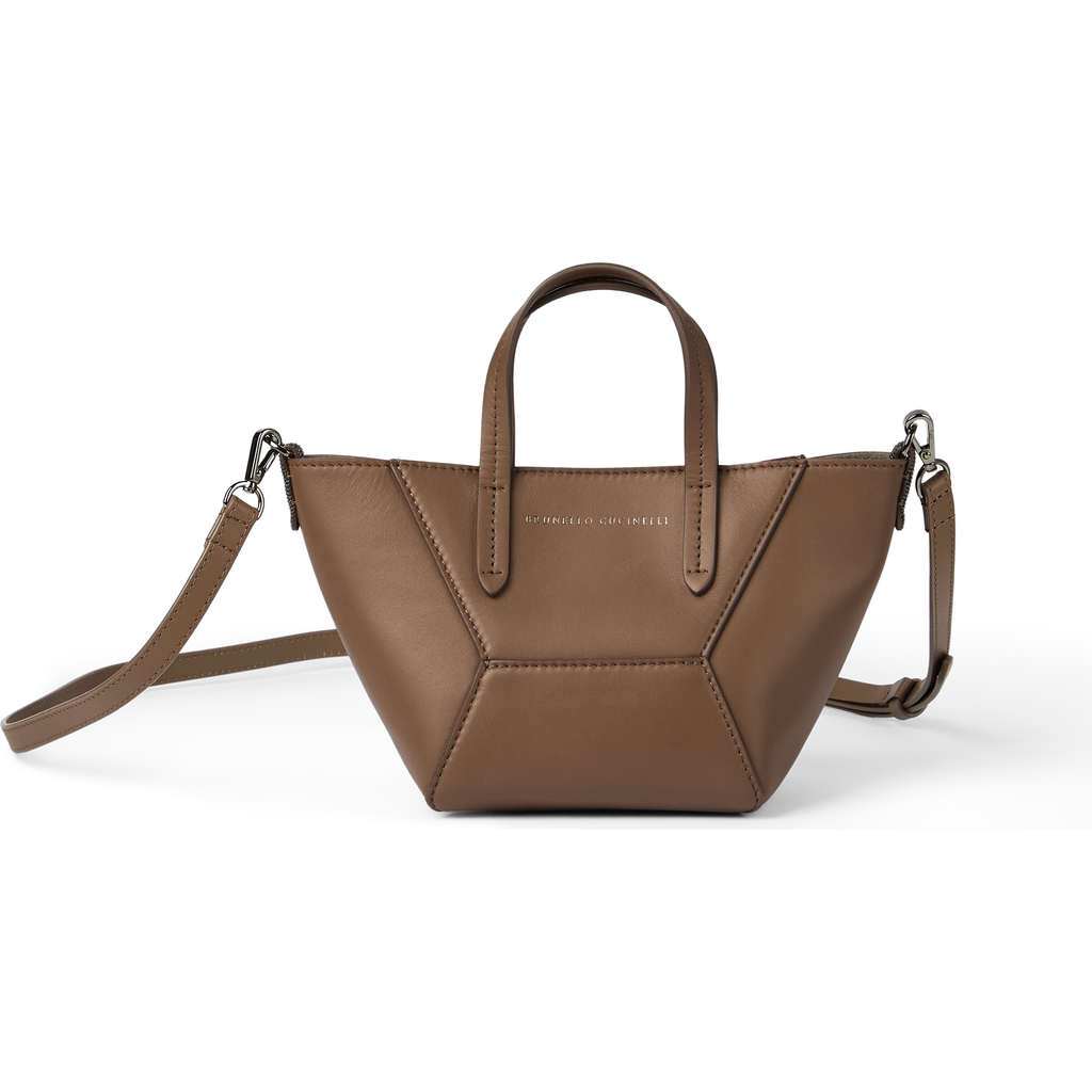 Brunello Cucinelli Mini Calfskin Bc Duo Top-handle Bag In Brown