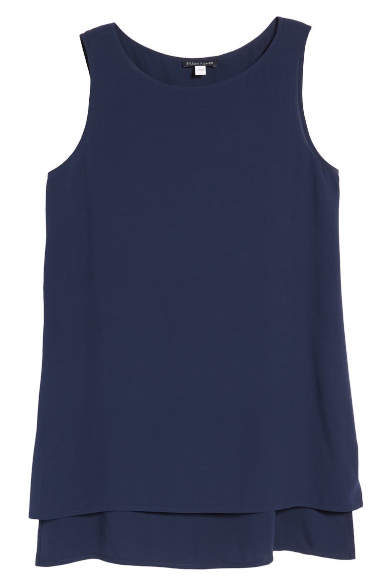 Silk Crepe Bateau Neck Shell, Alternate, color, MIDNIGHT