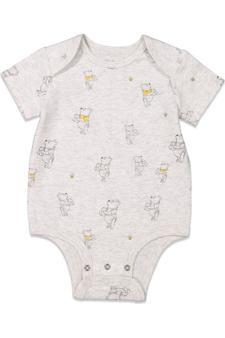 Winnie the Pooh 3-Pack Short Sleeve Bodysuits, Alternate, color, Grey Oatmeal Yellow