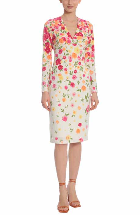 Maggy London Floral Long Sleeve Sheath Dress