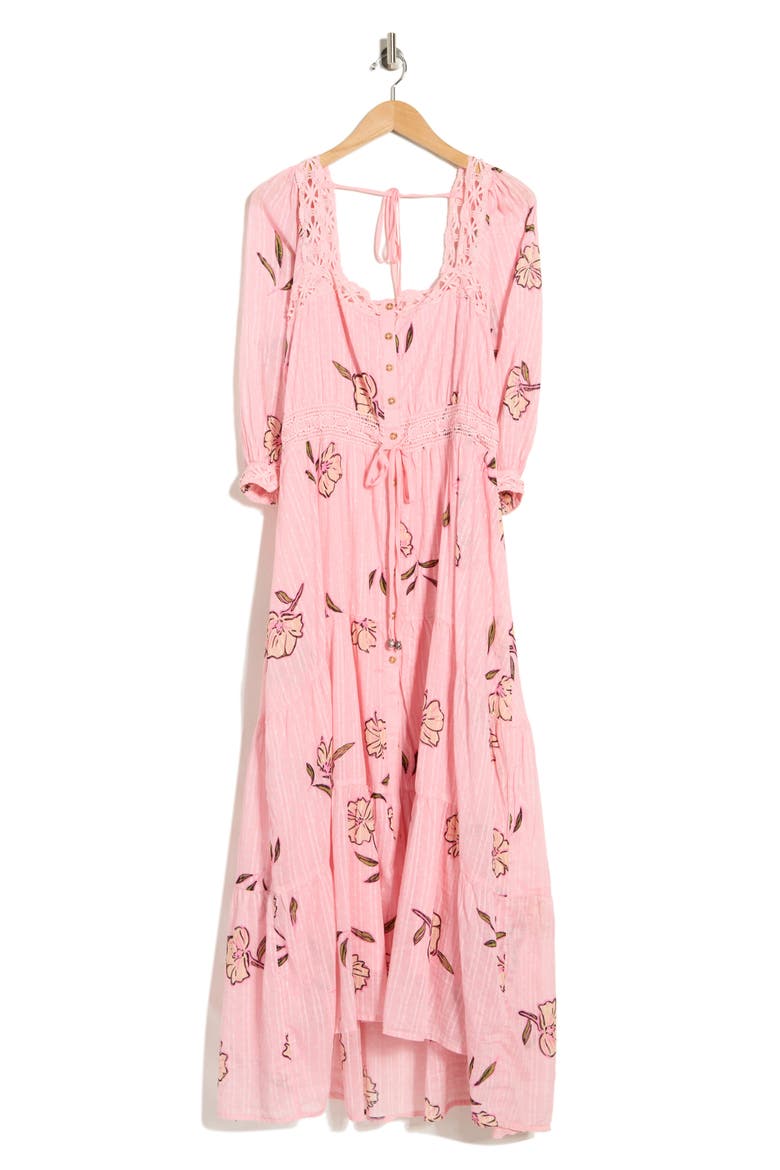 Morning Meadows Floral Lace Trim Maxi Dress, Main, color, PINK