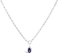 Haus of Brilliance 10K White Gold Oval Blue Sapphire Solitaire Paperclip Pendant Necklace