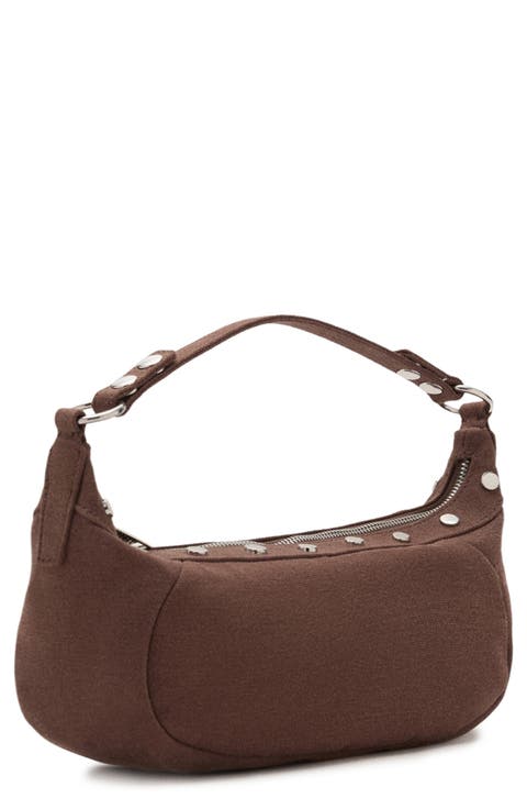 Studded Cotton Canvas Shoulder Bag