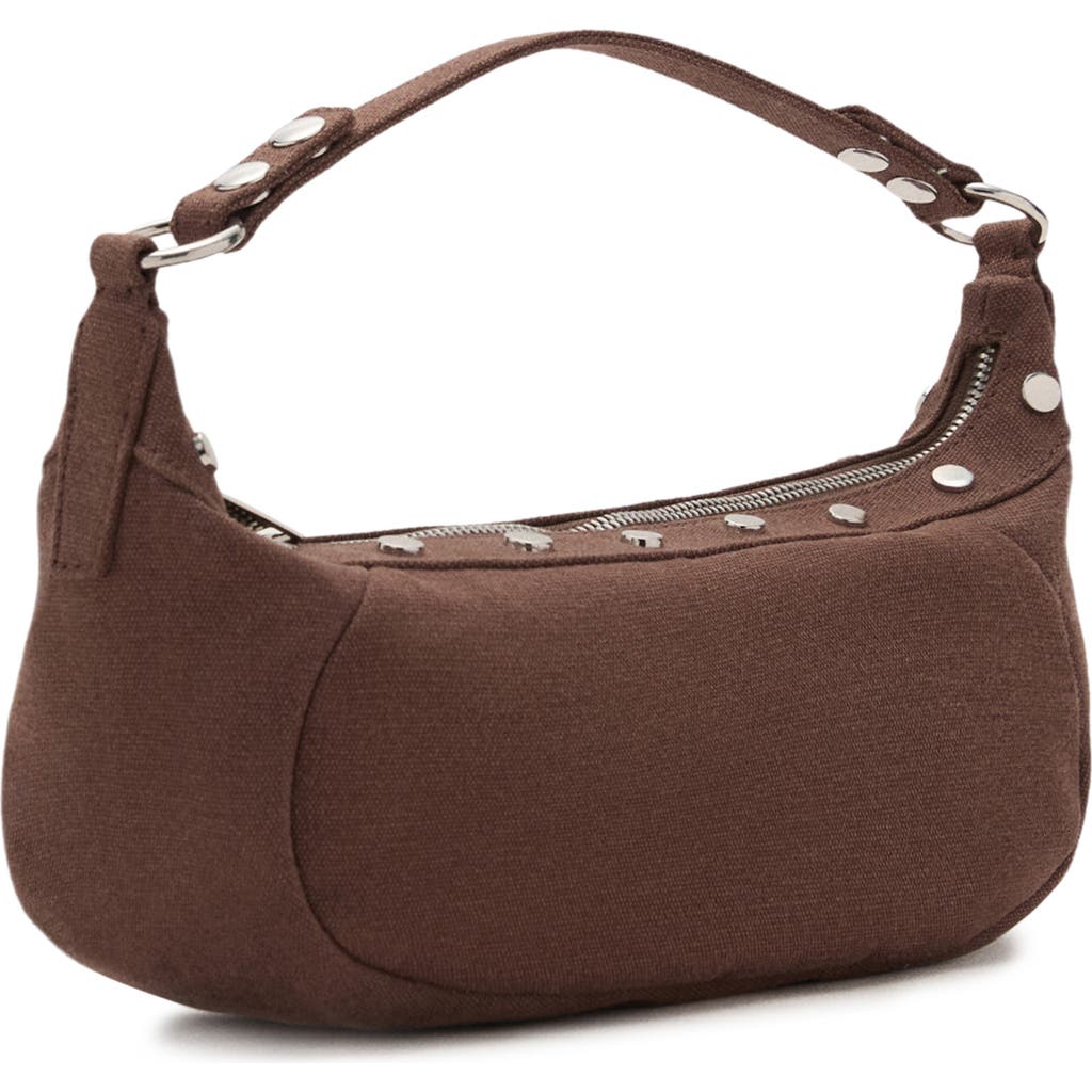 Mango Studded Cotton Canvas Shoulder Bag In Brown
