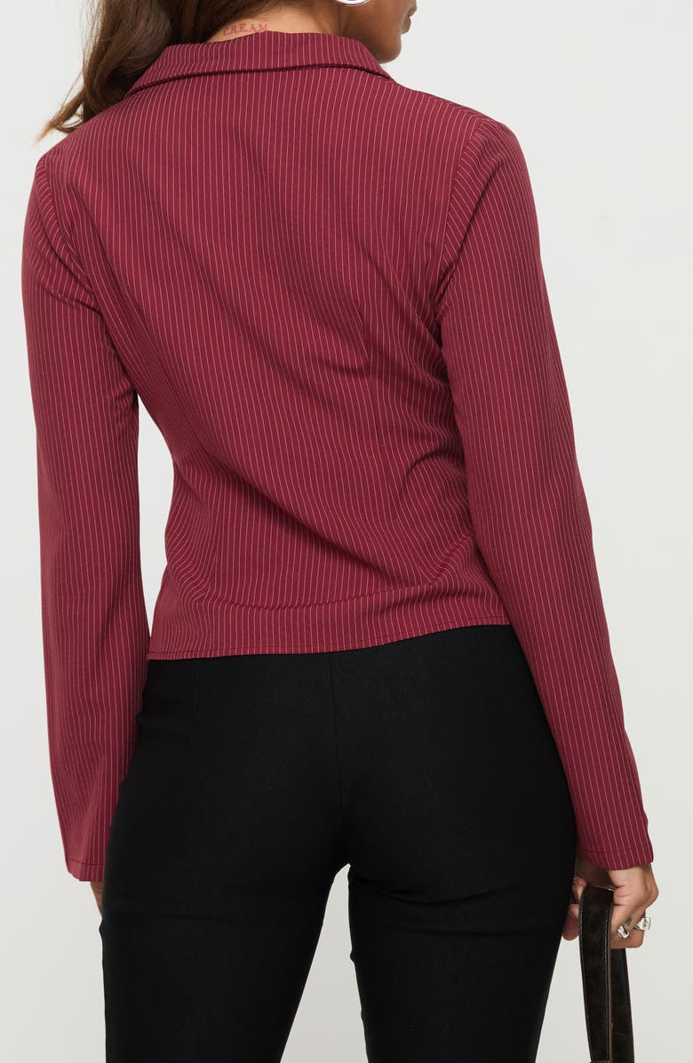 Princess Polly Anni Pinstripe Long Sleeve Button-Up Shirt, Alternate, color, Red