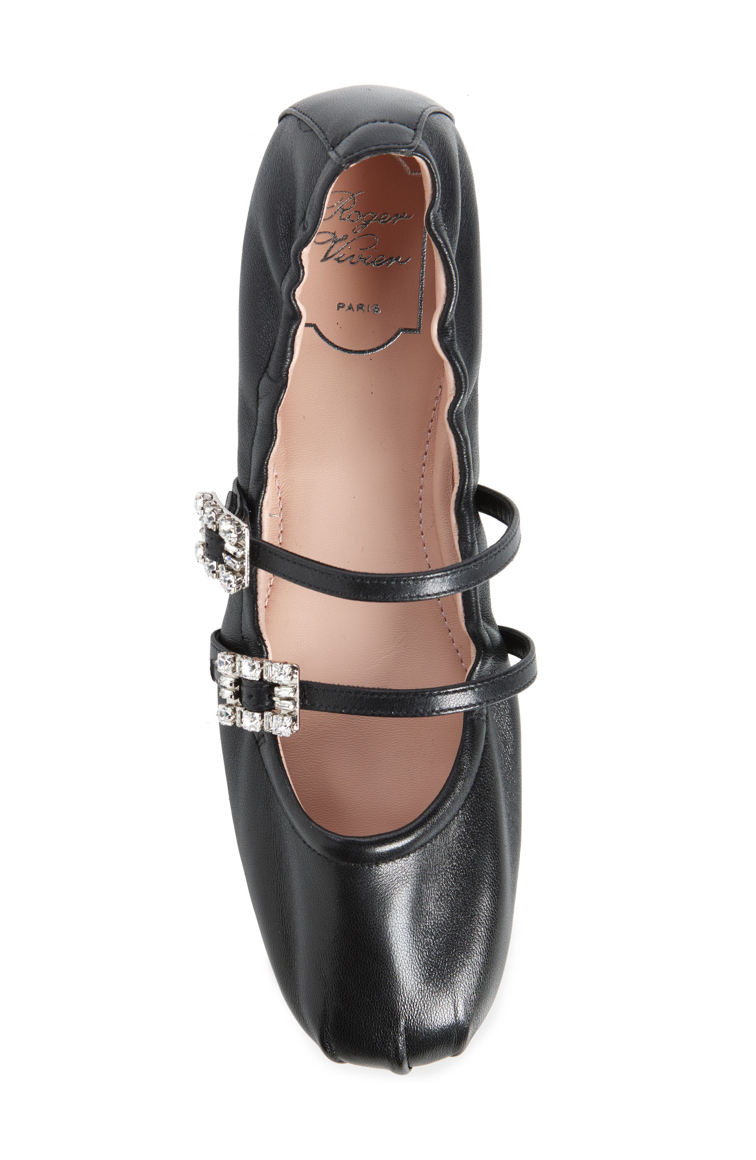 Roger Vivier Crystal Buckle Double Strap Ballerina Mary Jane Flat, Alternate, color, 