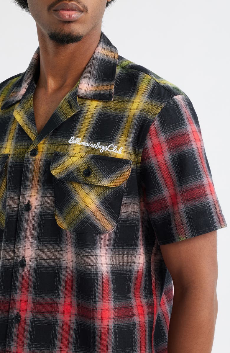 Billionaire Boys Club Rave Plaid Camp Shirt, Alternate, color, Black