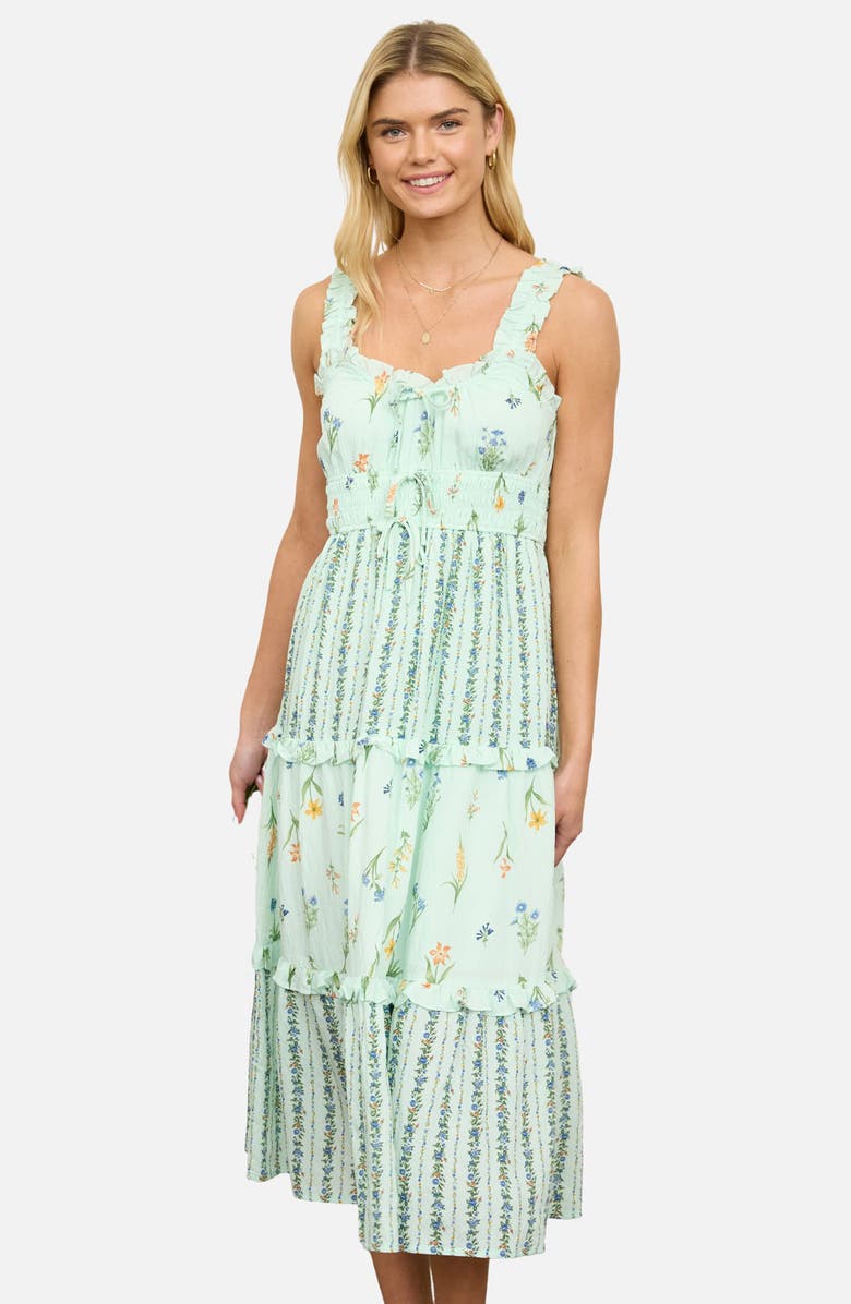 Blu Pepper Print Sleeveless Tiered Maxi Dress, Alternate, color, Sage Multi