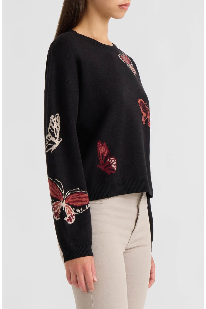 Butterfly Crewneck Sweater, Alternate, color, BLACK