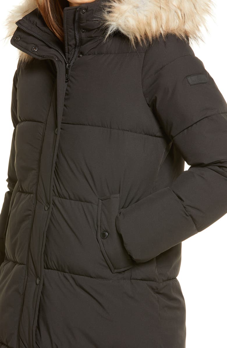 Sam Edelman Cocoon Faux Fur Trim Water Repellent Coat, Alternate, color, 