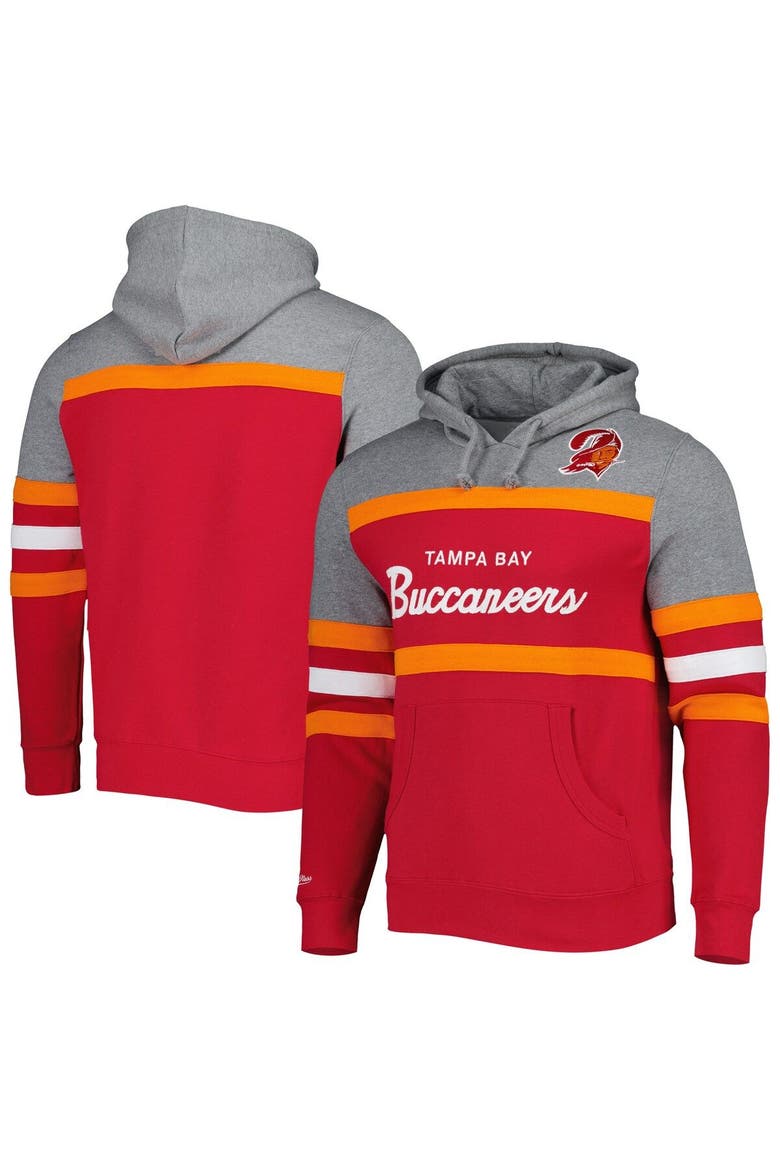 Men's Mitchell & Ness Red/Heathered Gray Tampa Bay Buccaneers Head Coach Pullover Hoodie, Main, color, Red