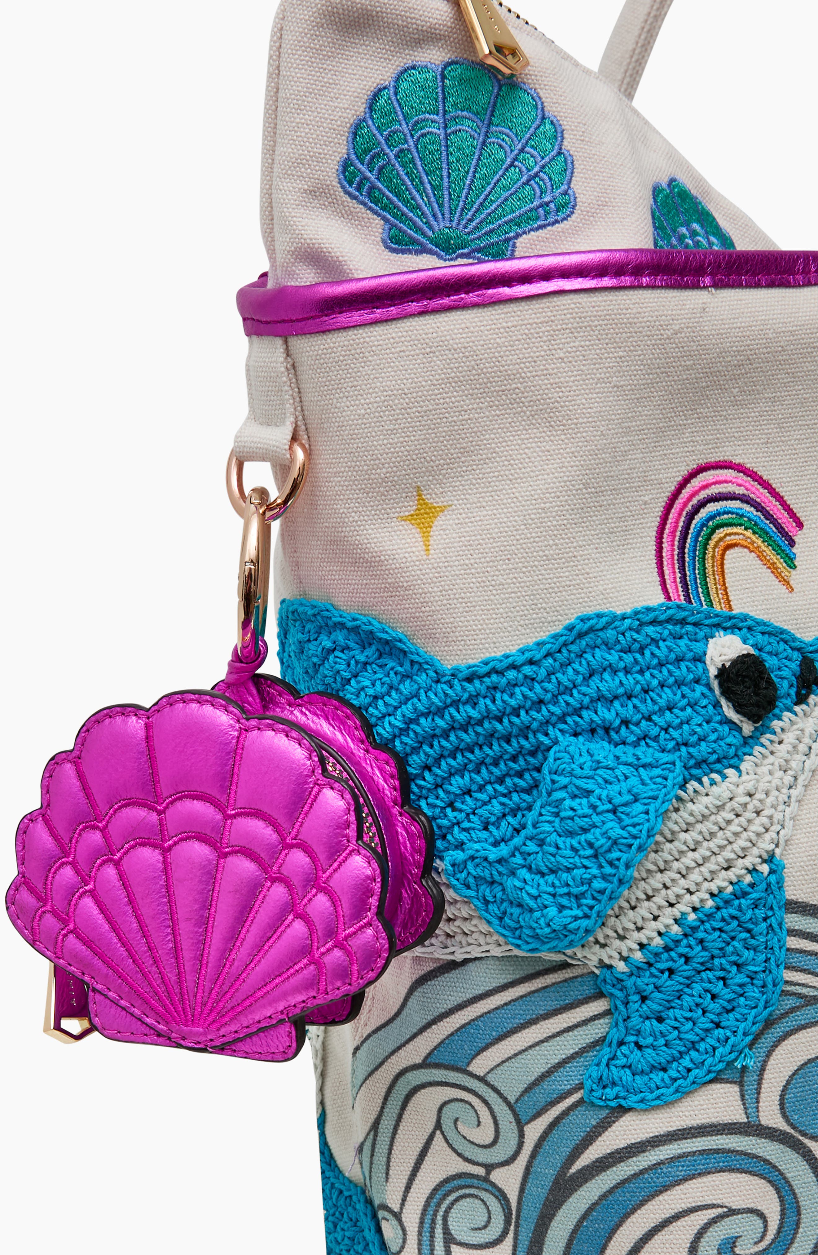 Seashell Metallic Leather Bag Charm, Alternate, color, METALLIC SANGRIA