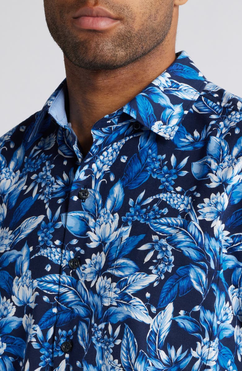 Tommy Bahama Lazlo Midnight Excursions Floral Stretch Cotton & Silk Button-Up Shirt, Alternate, color, 