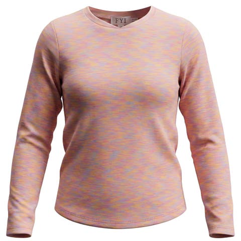 Multi Rib Curved Hem Long Sleeve Top