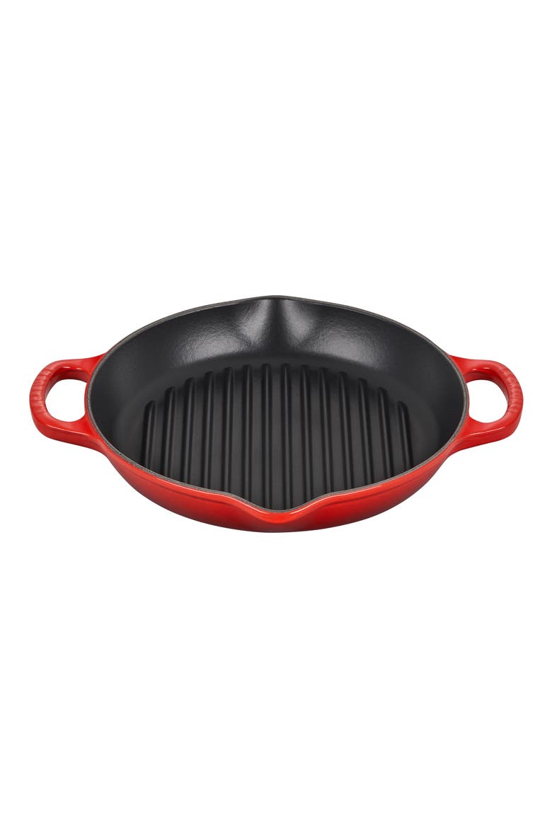 Signature 9.75-Inch Deep Round Enamel Cast Iron Grill Pan, Main, color, CERISE
