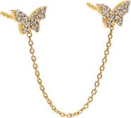 BY ADINA EDEN Diamond Pave Double Butterfly Chain Stud Earring 14K