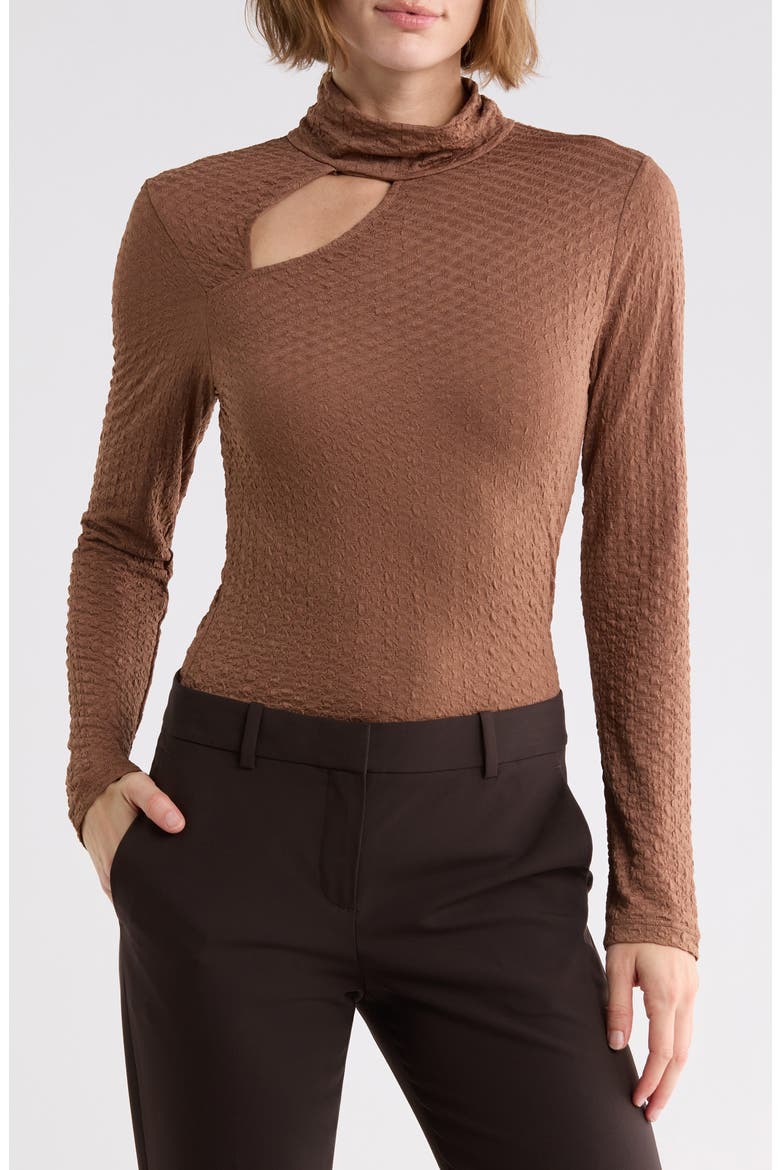 Cutout Mock Neck Knit Top, Main, color, BROWN