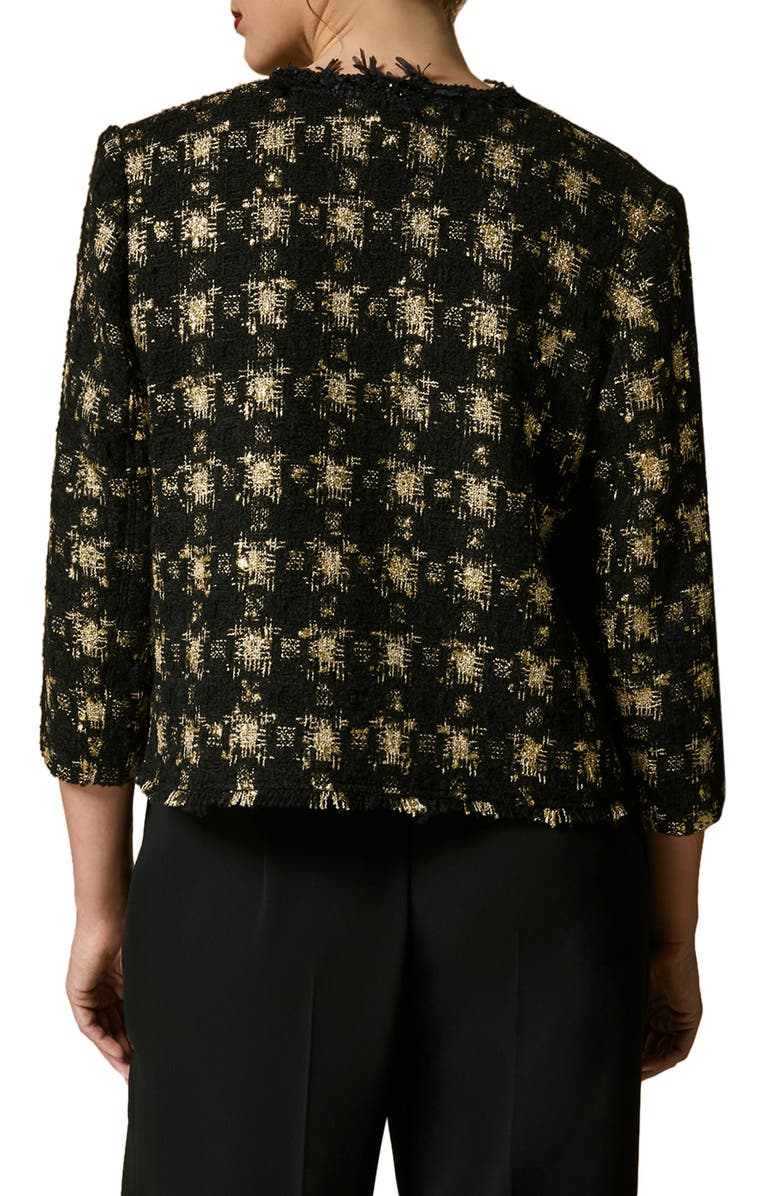 Marina Rinaldi Certo Check Bracelet Sleeve Lamé Jacket, Alternate, color, Black