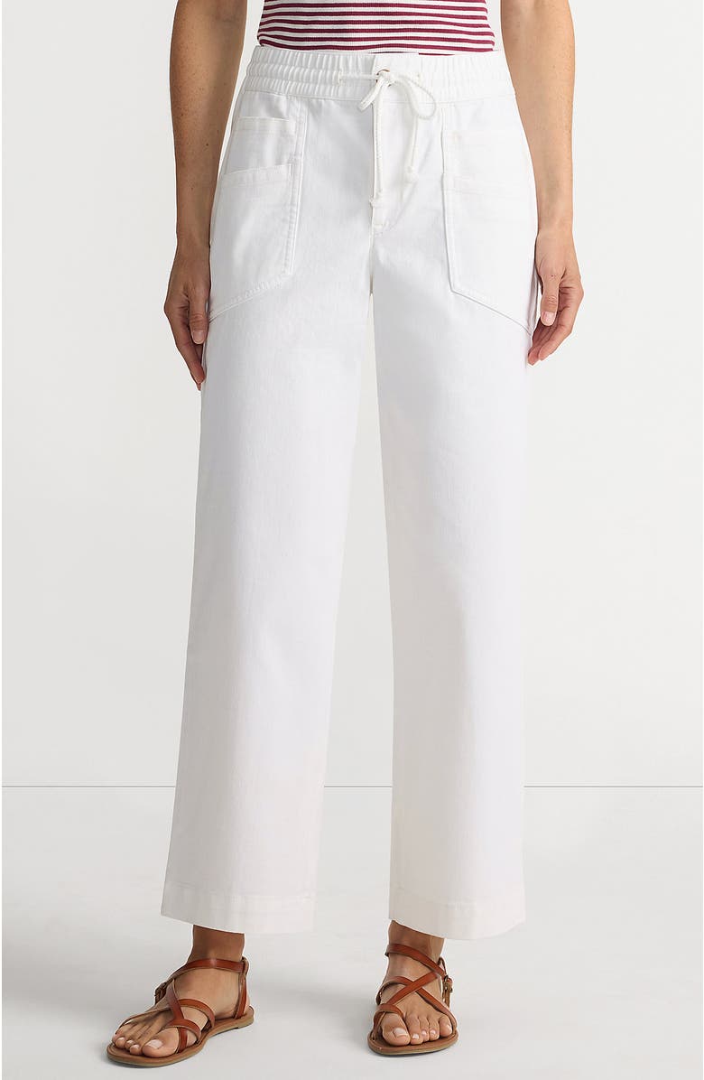 Lands' End Herringbone Chino High Rise Relaxed Straight Drawstring Ankle Pants, Main, color, White