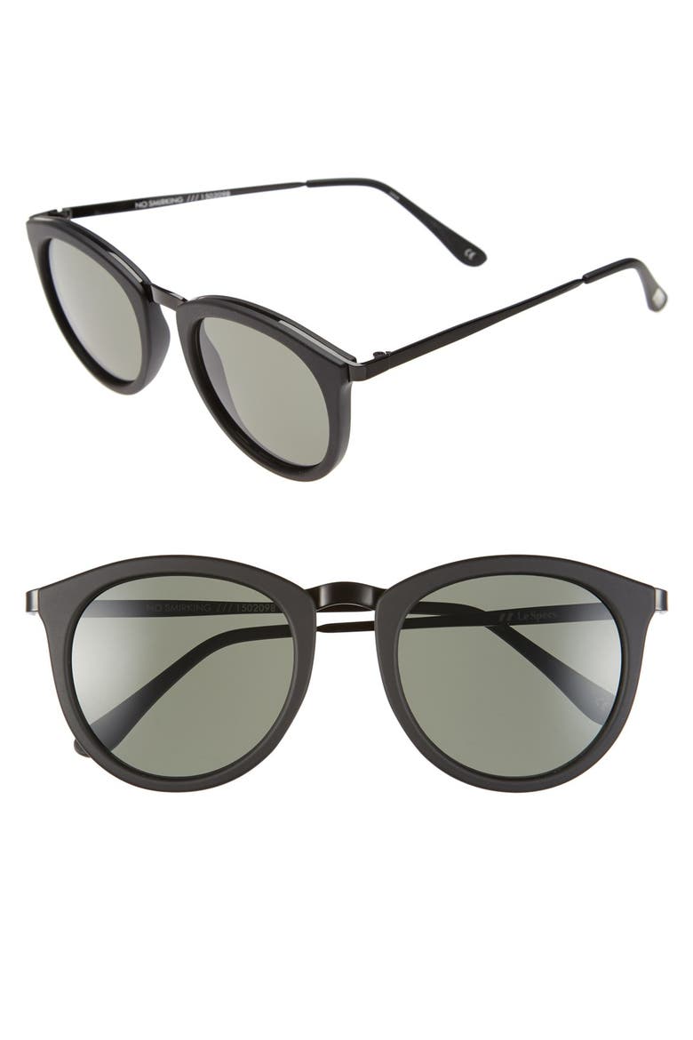 'No Smirking' 50mm Round Sunglasses, Main, color, BLACK RUBBER