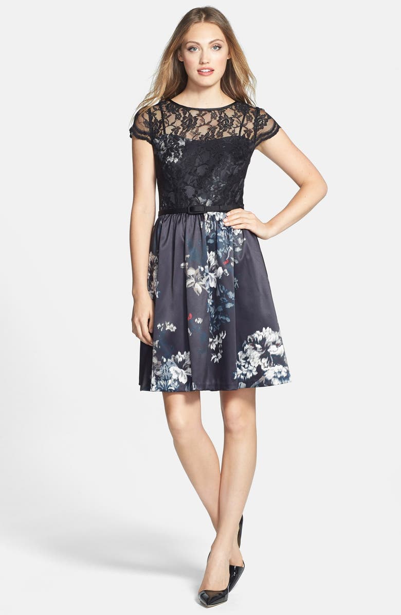 Ivy & Blu Print Satin Fit & Flare Dress, Alternate, color, 