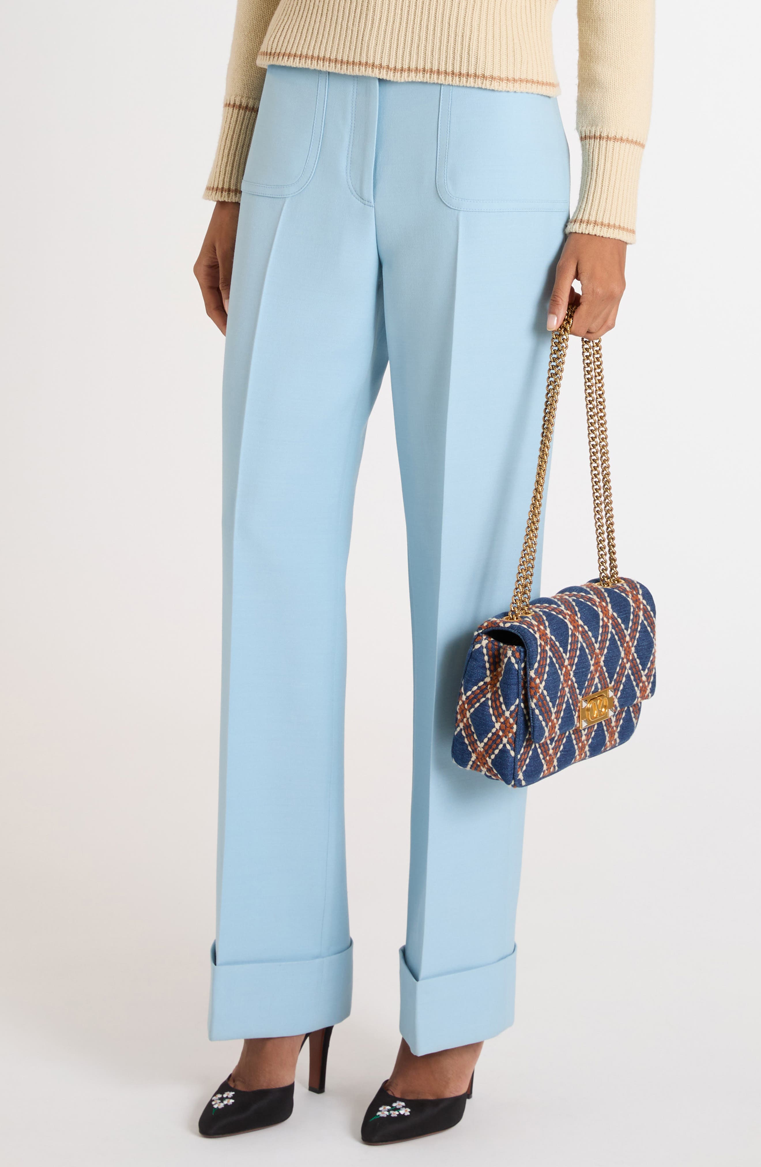 Valentino Garavani Medium Quiltie 67 Quilted Denim Shoulder Bag, Alternate, color, 