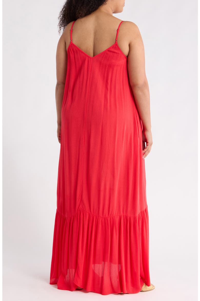 Ruffle Hem Gauze Maxi Slipdress, Alternate, color, RED LOLLIPOP