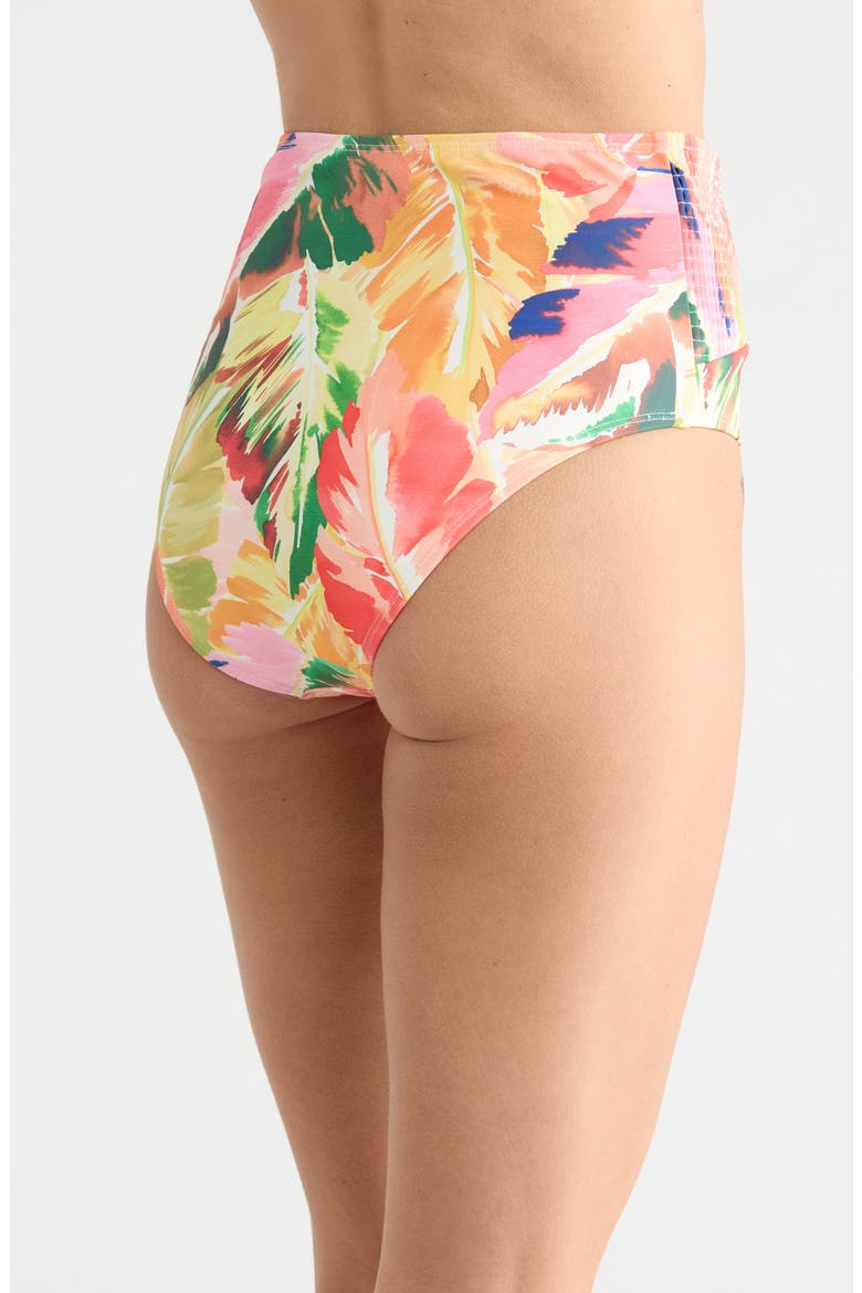 Smocked High Waist Bikini Bottoms, Alternate, color, BLOTTED TROPICAL MULTI