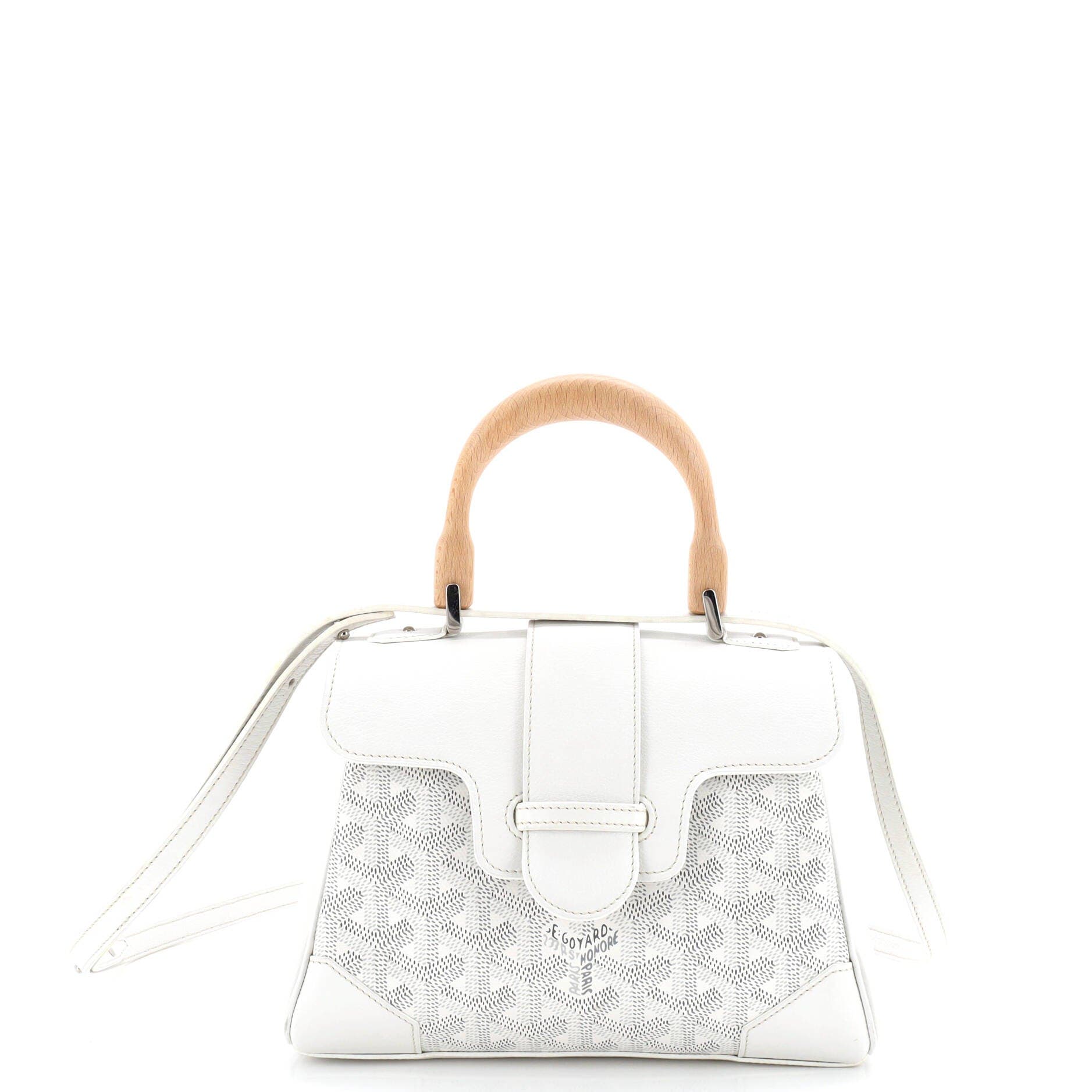 Pre-Owned Goyard Saigon Top Handle Bag Coated Canvas with Leather Mini, Main, color, White