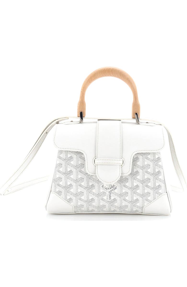Pre-Owned Goyard Saigon Top Handle Bag Coated Canvas with Leather Mini, Main, color, White